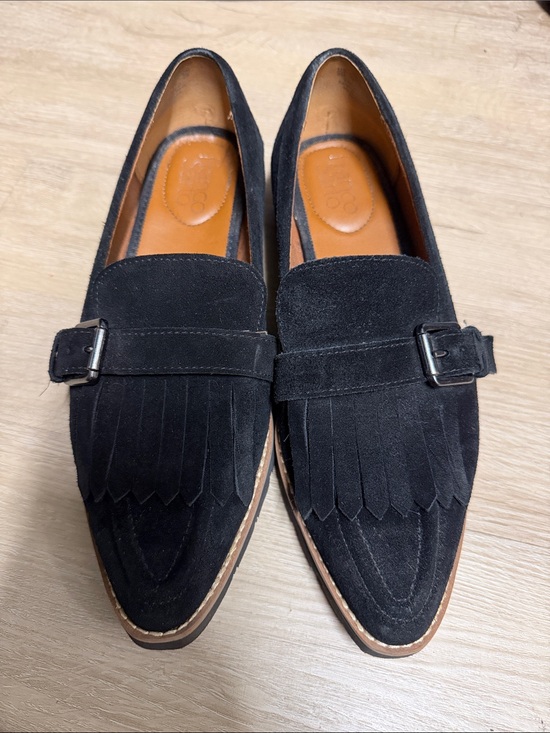 Franco Sarto Shoes - Franco Sarto Black Suede Kiltie Loafers with Buckle